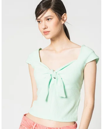 Tricou crop cu detaliu funda, Verde electric