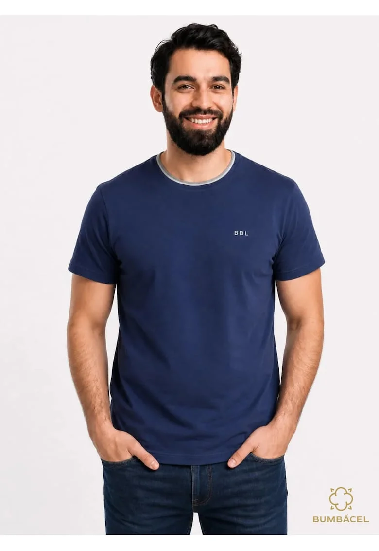 Tricou cu maneca scurta, casual, pentru barbati, din bumbac, Albastru