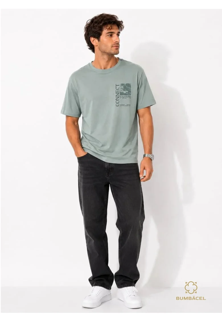 Tricou barbati din bumbac, casual si modern, cu imprimeu, Verde