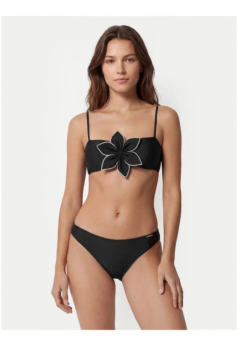 Costum de baie bikini pentru femei,  negru, material sintetic, cupele intarite cu insertii detasabile
