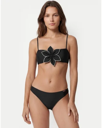 Costum de baie bikini pentru femei,  negru, material sintetic, cupele intarite cu insertii detasabile