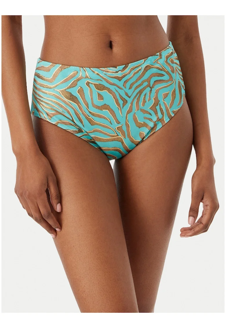 Top bikini dama,  animal print zebra, albastru, material sintetic