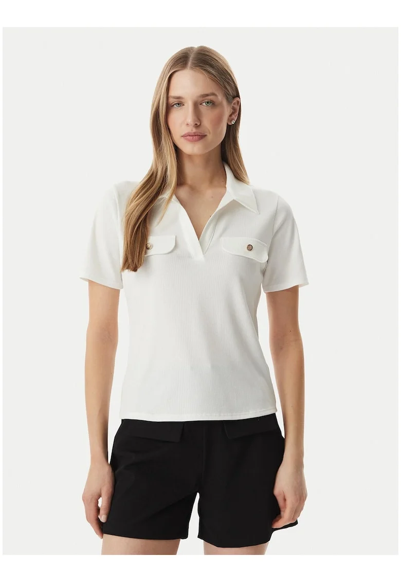 Tricou dama,  alb, maneca scurta, regular fit, poliester-viscoza