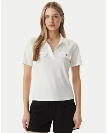 Tricou dama,  alb, maneca scurta, regular fit, poliester-viscoza