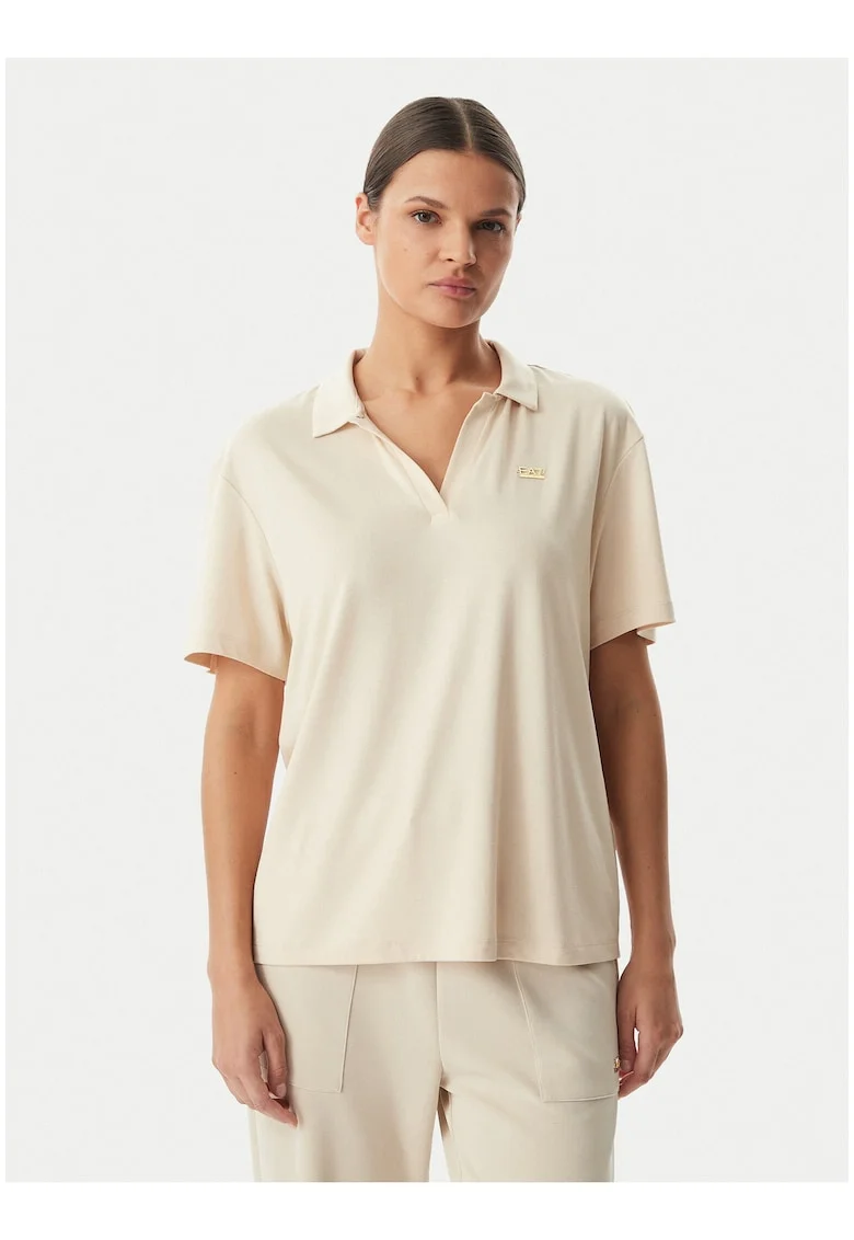Tricou dama,  bej, material modal si poliester, maneca scurta, croiala regular fit