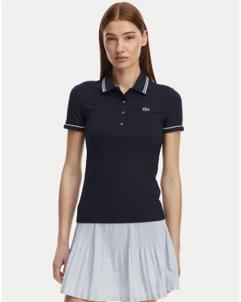 Tricou polo dama,  alb si bleumarin, bumbac si modal, maneca scurta