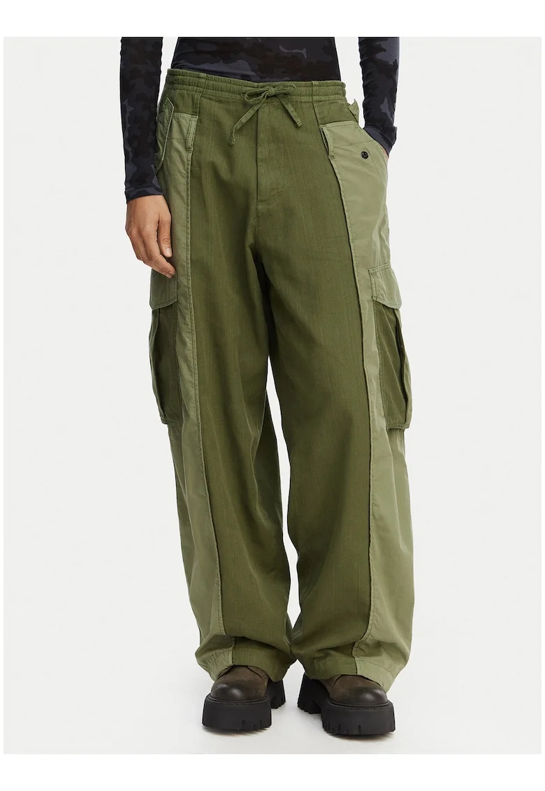 Pantaloni cargo dama, G-Star Raw, verde, bumbac si poliester reciclat, croiala dreapta