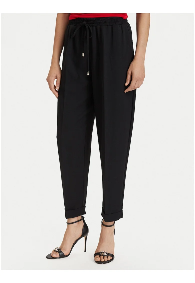 Pantaloni dama,  negru, material sintetic reciclat, croiala regular fit, 7/8