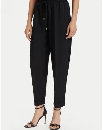 Pantaloni dama,  negru, material sintetic reciclat, croiala regular fit, 7/8
