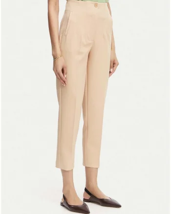 Pantaloni dama,  bej, croiala regular fit, material sintetic reciclat, 7/8