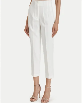 Pantaloni dama,  7/8, regular fit, alb, poliester reciclat