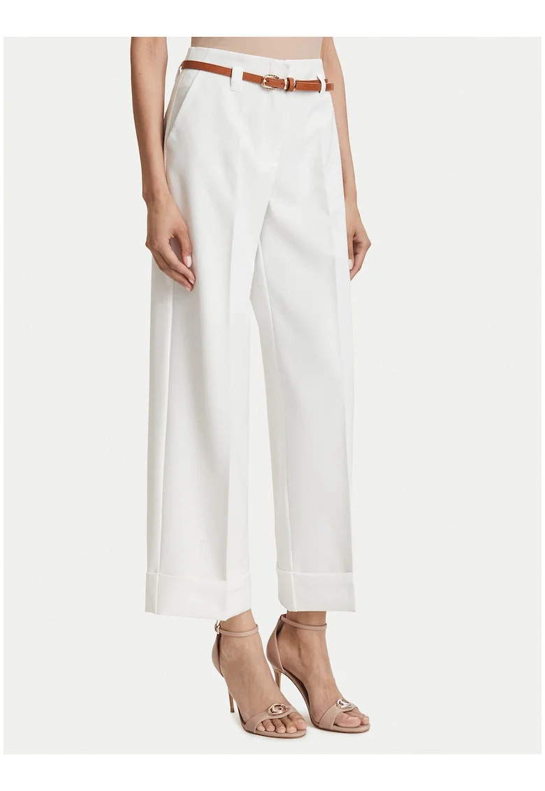 Pantaloni dama,  7/8, talie inalta, alb, poliester reciclat