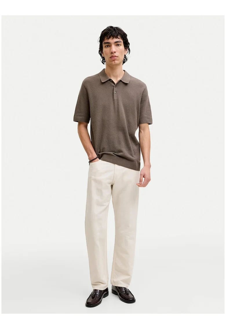 Pantaloni barbati,  bej, material textil, croiala lejera, casual