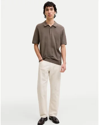 Pantaloni barbati,  bej, material textil, croiala lejera, casual
