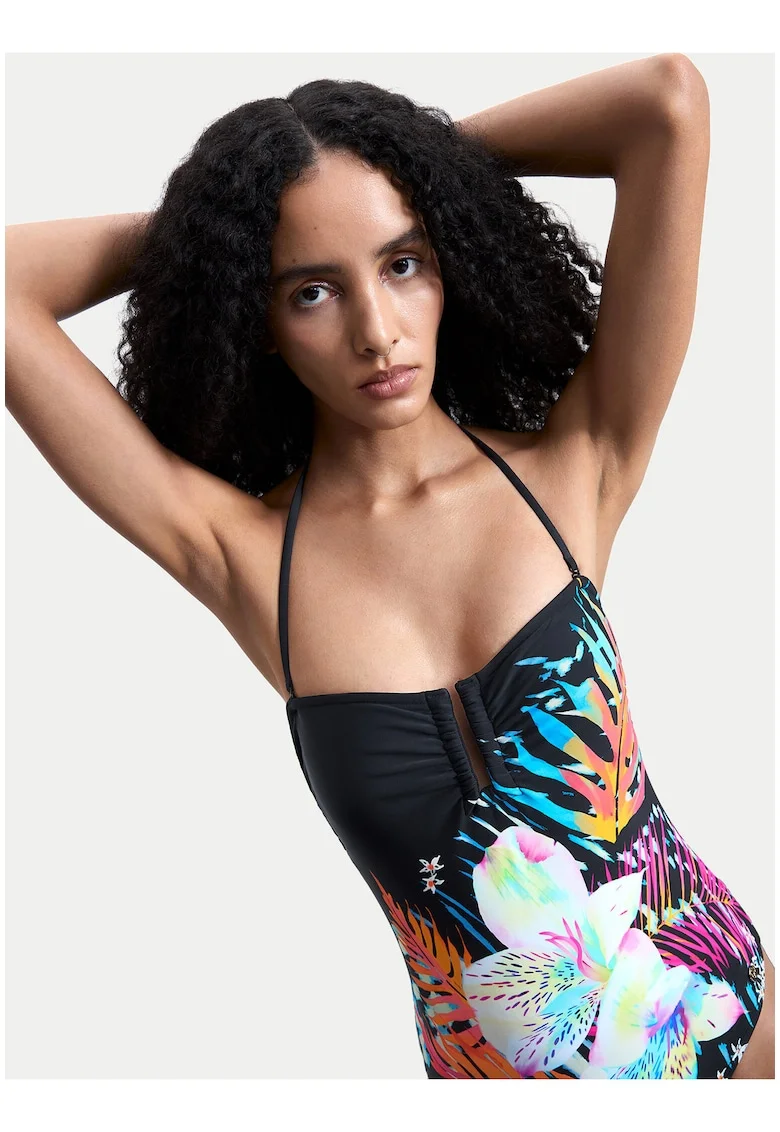 Costum de baie dama,  negru, multicolor, material sintetic