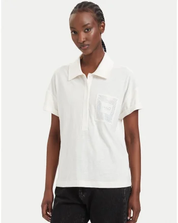 Tricou polo Dama,  Bej, Bumbac/Modal, Maneca scurta, Regular fit