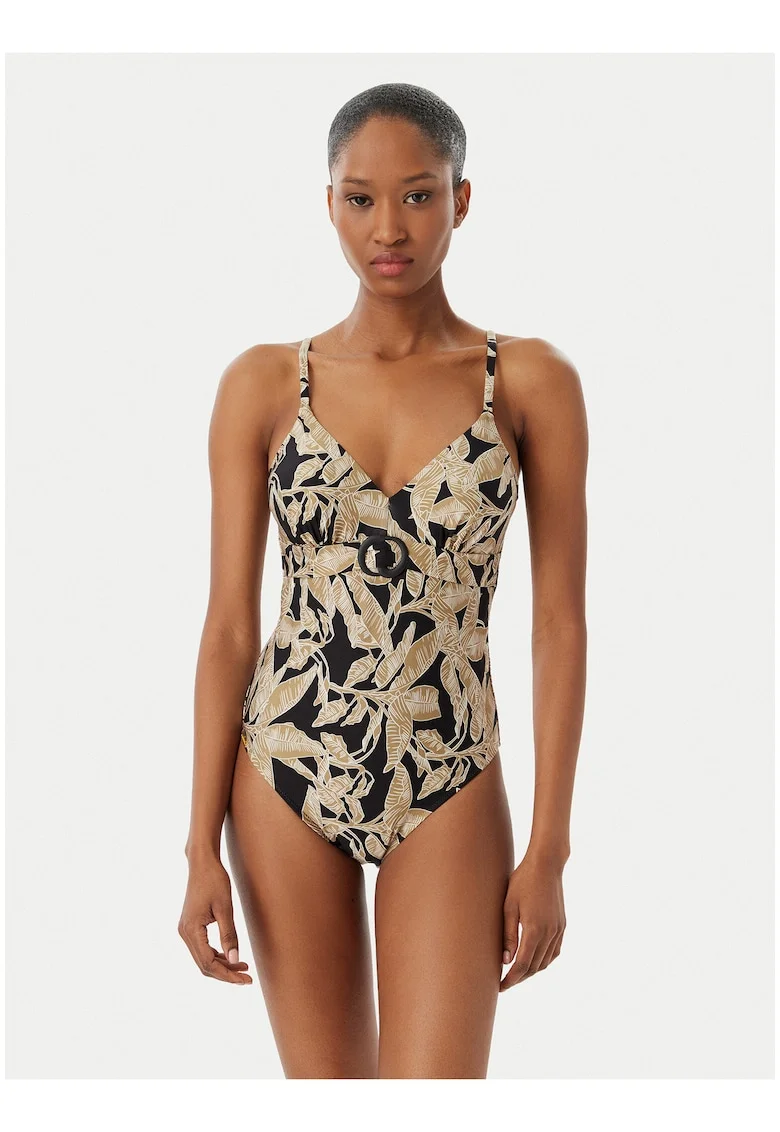 Costum de baie dama,  negru-verde, cupe captusite, material elastic, fara inchidere