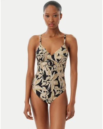 Costum de baie dama,  negru-verde, cupe captusite, material elastic, fara inchidere