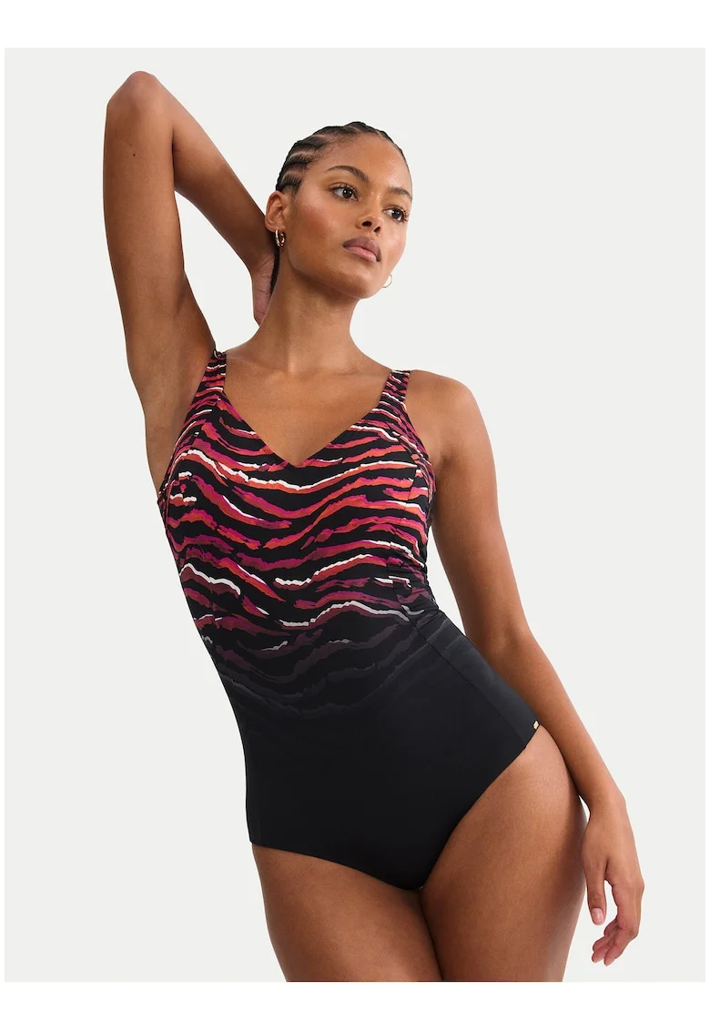 Costum de baie dama,  imprimeu zebra, negru/maro, material sintetic