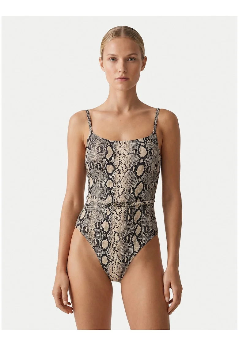 Costum de baie dama,  imprimeu animalier, alb/negru, material sintetic
