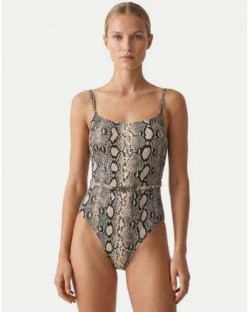 Costum de baie dama,  imprimeu animalier, alb/negru, material sintetic