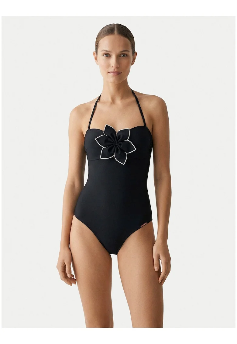 Costum de baie dama,  negru, croiala modelatoare, material sintetic