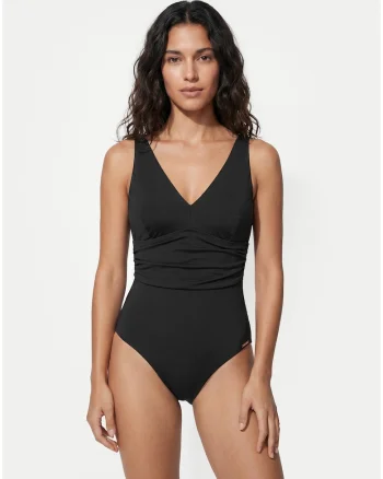 Costum de baie dama,  negru, material elastic, croiala clasica