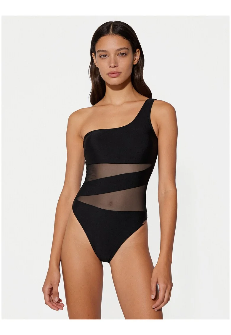 Costum de baie dama,  negru, material elastic, croiala clasica,
