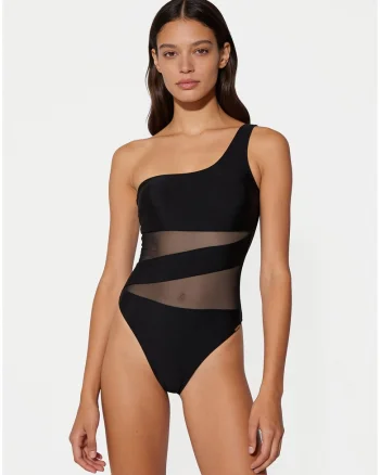 Costum de baie dama,  negru, material elastic, croiala clasica,