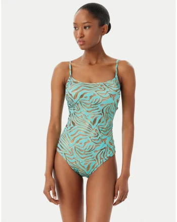 Costum de baie dama,  animal print, material elastic, Albastru