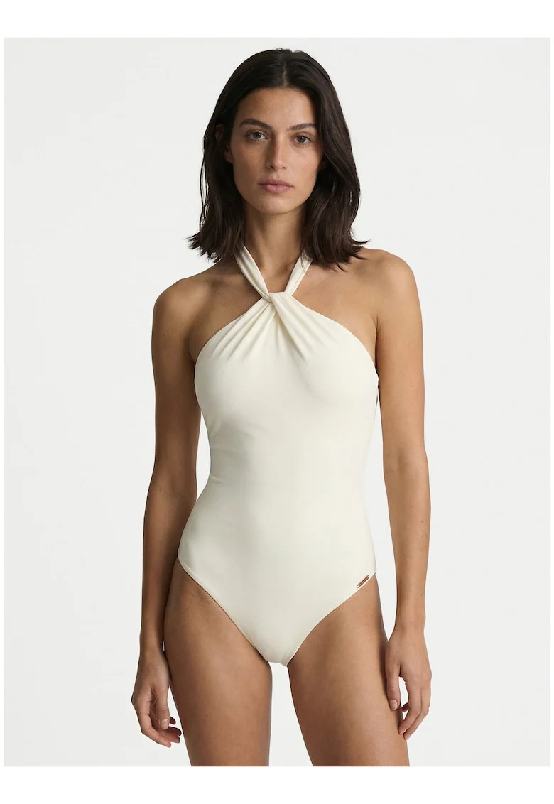 Costum de baie de Dama,  Bej, material sintetic, croiala clasica