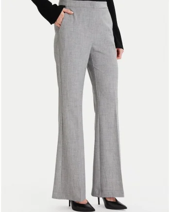Pantaloni dama,  gri, croiala evazata, material textil, sistem inchidere fermoar,