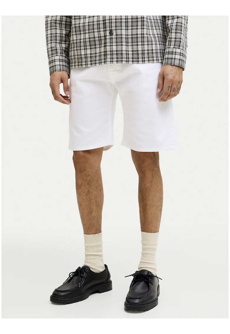 Pantaloni scurti barbati,  alb, bumbac si poliester, croiala regulara, stil casual
