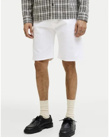 Pantaloni scurti barbati,  alb, bumbac si poliester, croiala regulara, stil casual