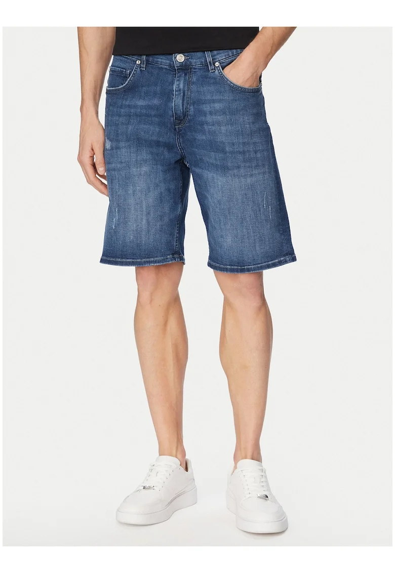 Pantaloni scurti barbati,  albastru, denim, regular fit, bumbac