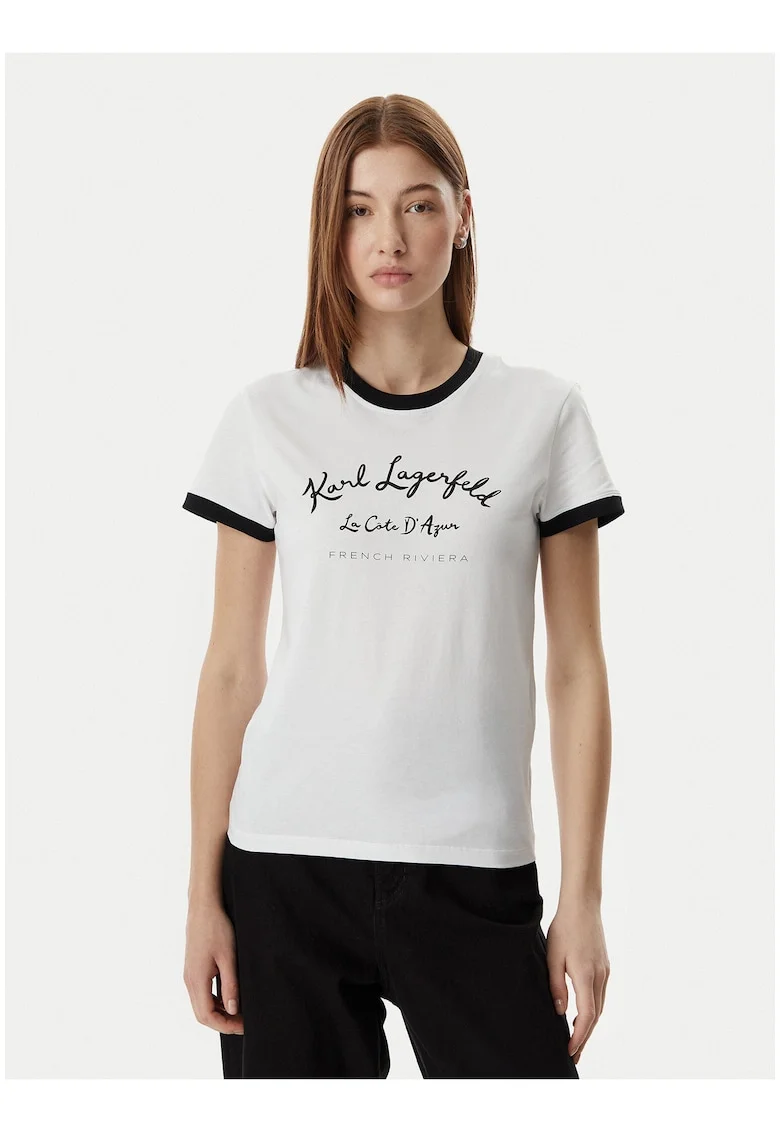 Tricou dama,  alb/negru, imprimeu grafic, bumbac organic