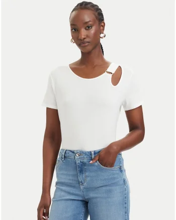 Tricou dama,  crem, regular fit, bambus-bumbac