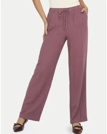 Pantaloni dama,  roz si maro, material viscoza si in, croiala regular fit