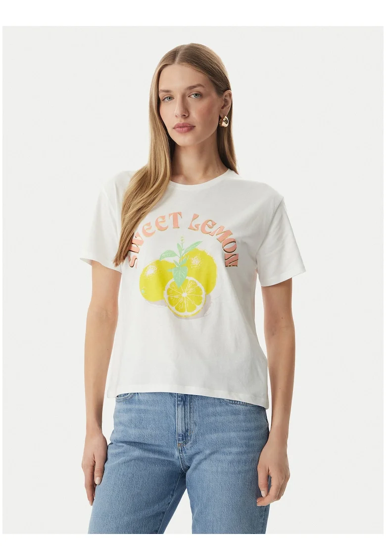 Tricou dama,  alb, croiala regular fit, din bumbac-modal