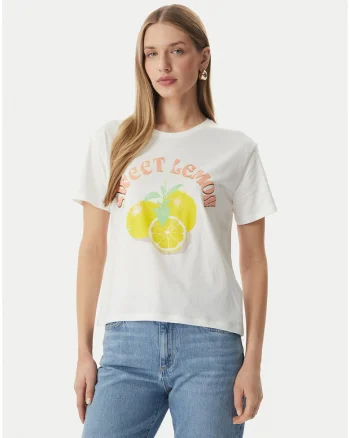 Tricou dama,  alb, croiala regular fit, din bumbac-modal