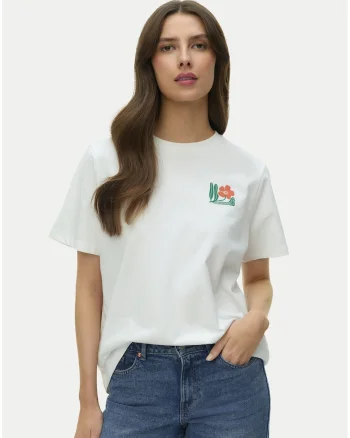 Tricou dama,  supradimensionat, alb, bumbac organic, imprimeu grafic