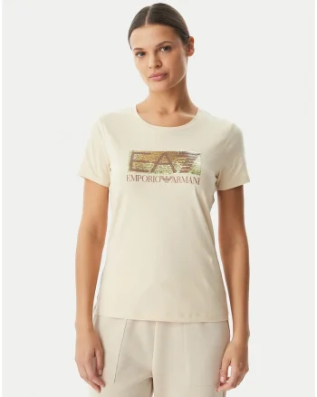 Tricou dama,  bej, bumbac, imprimeu grafic, croiala regular fit