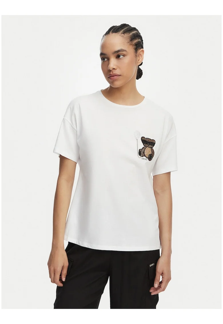 Tricou dama,  alb, bumbac, croiala regular fit, imprimeu grafic