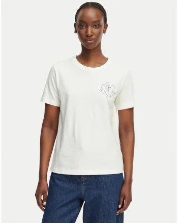 Tricou dama,  alb, bumbac, imprimeu grafic, croiala regular fit