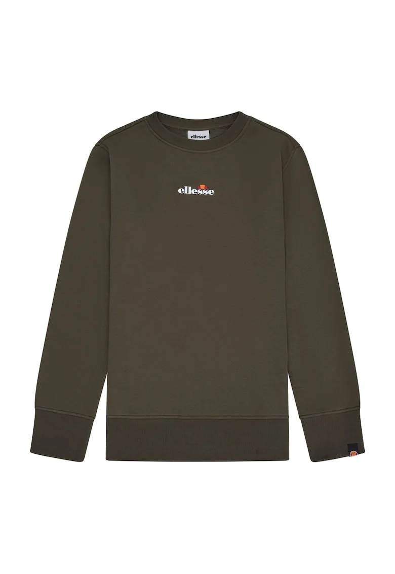 Bluza de trening cu decolteu rotund si imprimeu text, Verde inchis