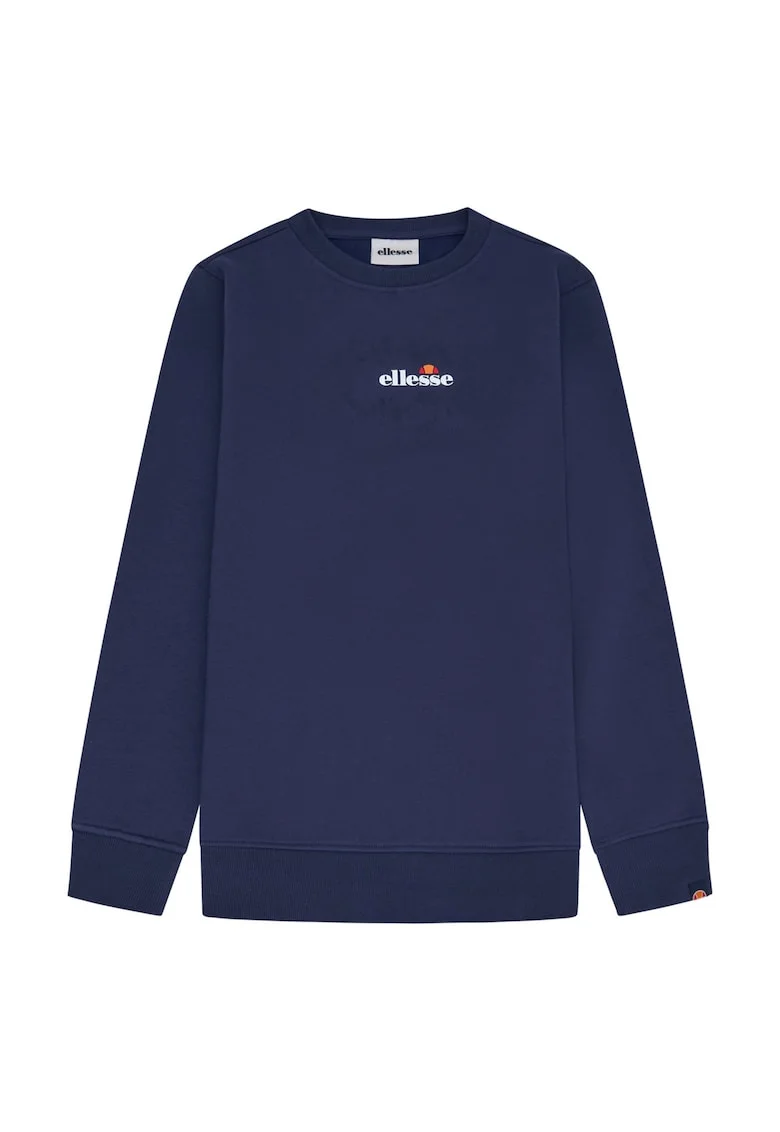 Bluza de trening cu decolteu rotund si imprimeu text, Albastru inchis