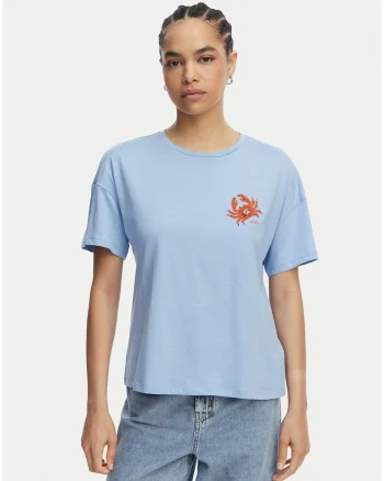 Tricou dama,  albastru, imprimeu grafic, bumbac
