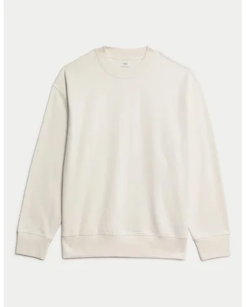 Bluza de trening din bumbac cu decolteu la baza gatului, Alb murdar