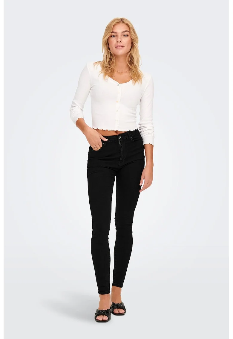 Blugi skinny cu 5 buzunare si talie inalta, Negru