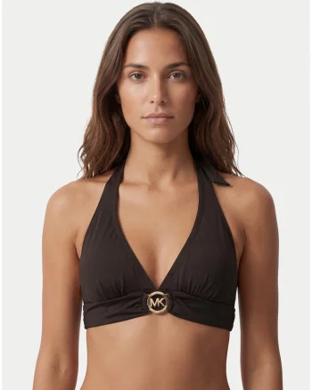 Costum de baie dama,  bikini, cupe detasabile, culoare maro, material sintetic